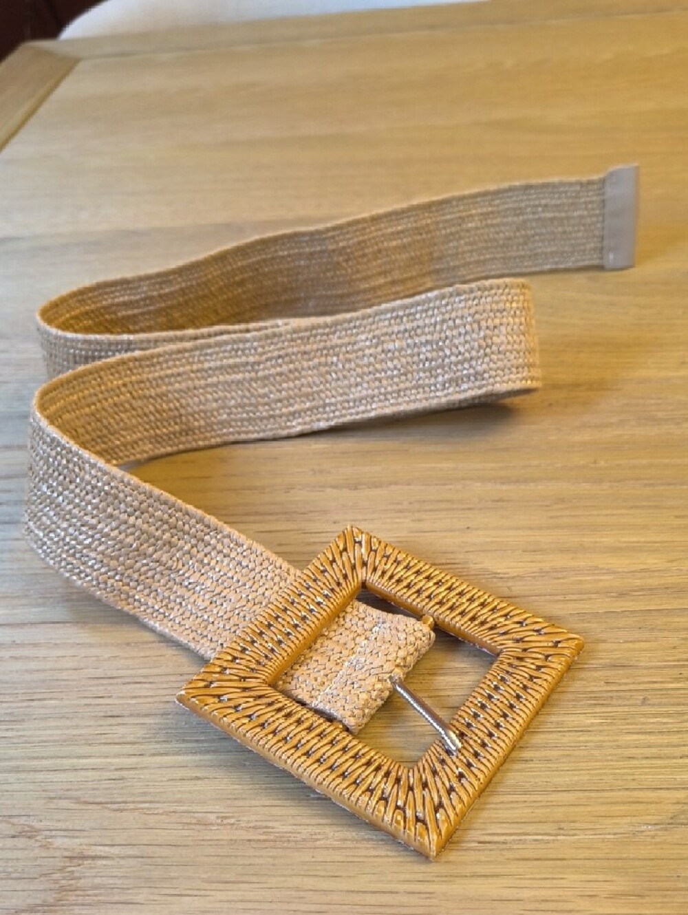 Bohemian Raffia Style Stretch Dress Belt Square Chunky Buckle